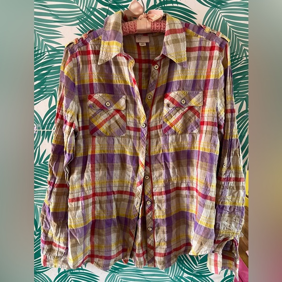 Anthropologie Postmark Womens Shirt Size 10 Plaid Long Sleeve Button Up Colorful - Picture 1 of 6